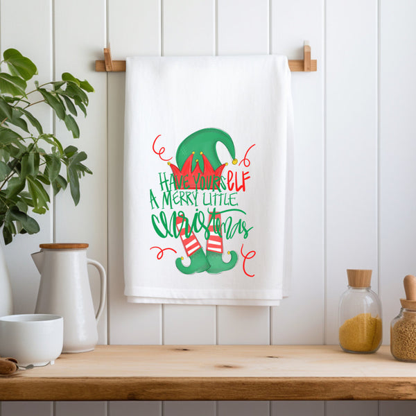 Have Yourself A Merry Elf Christmas Kitchen Dish Towel, Housewarming, Holiday Gift, Hostess Gift, Teachers Gift