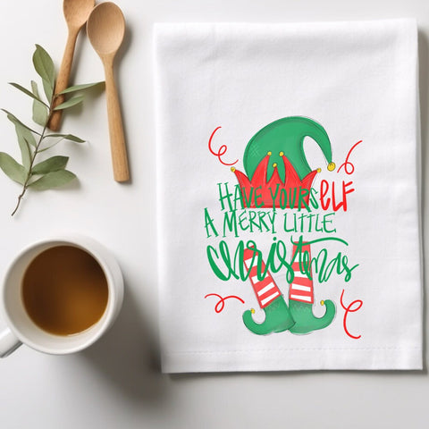 Have Yourself A Merry Elf Christmas Kitchen Dish Towel, Housewarming, Holiday Gift, Hostess Gift, Teachers Gift