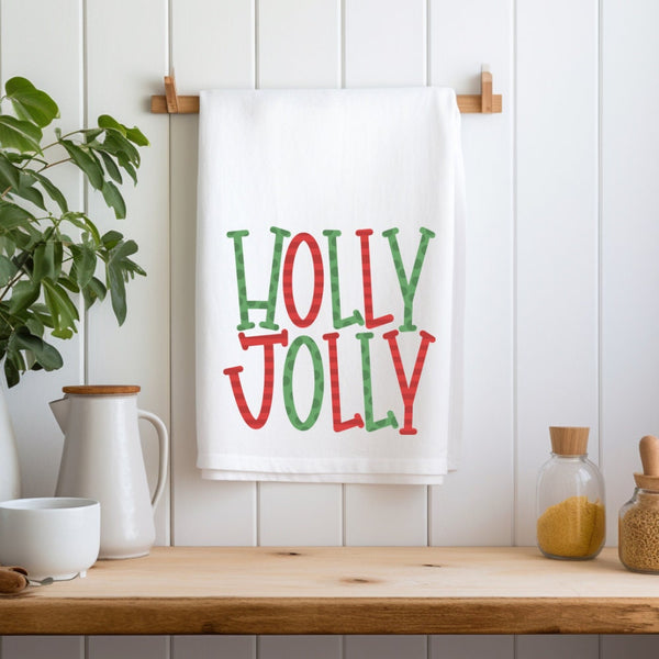 Holly Jolly Festive Christmas Kitchen Dish Towel, Christmas Party Gift, Hostess Gift, Holiday Decor, Holiday Party Linens, Teachers Gift,