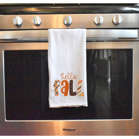 Hello Fall Patchwork Kitchen Towel, Fall Home Decor, Fall Kitchen Decor, Hostess Gift,