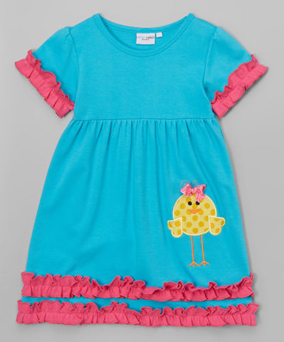 Ruffled Turquoise Chickadee Dress