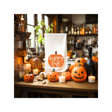 Happy Fall Pumpkin Kitchen Dish Towel, Hostess Gift, Halloween Party Gift, Halloween Home Decor