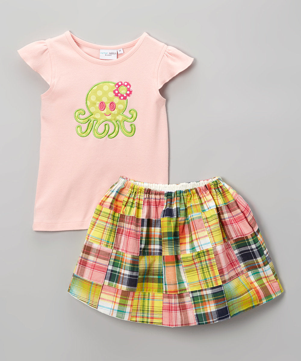 Girls Pink Madras Twirl Skirt